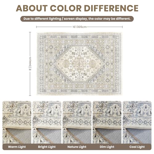 Zesthome 8x10 Beige/Gray Area Rug, Machine Washable Non-Slip Polyester
