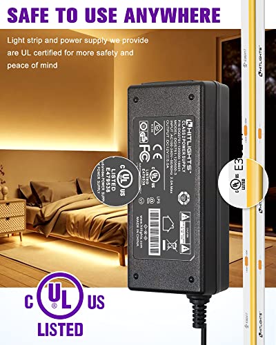 HitLights 16.4ft COB LED Strip Kit 24V Warm White 3000K with Remote