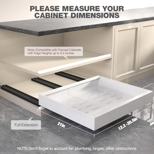 Seinloes 4 Pack Pull Out Cabinet Organizer 21" Deep, Expandable 12.3-20.5" Wide, Full Extension Slides, White