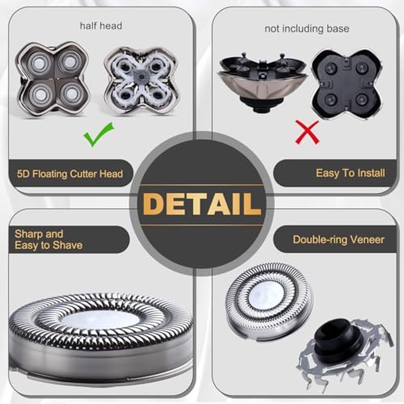 2Pack Pro 4 Shaver Replacement Heads Compatible with Skull Pitbulls Gold PRO, Silver PRO, Platinum PRO Head Shavers, Electric Shaver Half Head for Men/Women (2 PACK FOUTE)