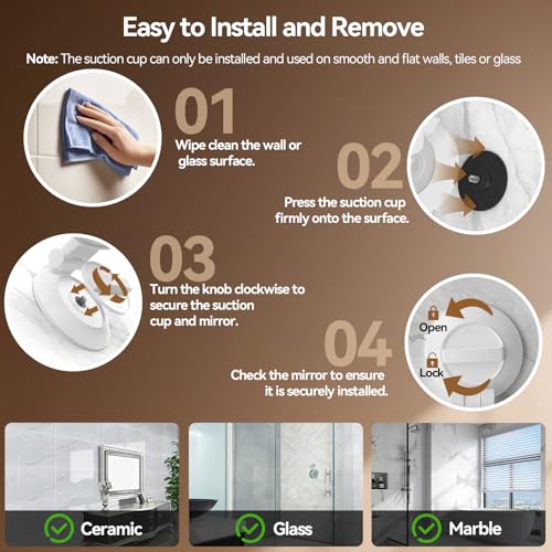 20X Magnifying Mirror Suction Cup with Lights, Wall Mounted Makeup