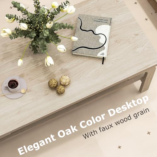 GIANTEX Oak 2-Tier Coffee Table with Storage - Mid Century Modern Design