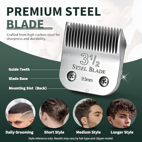 3-1/2 Size Clipper Blade 9.5mm for Oster Classic 76, Heavy Duty Stainless Steel