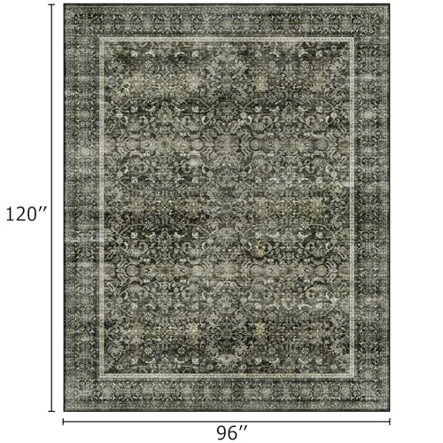 Neigeluo 8x10 Green Area Rug - Washable Vintage Persian Design, Non-Slip Indoor Carpet for Living Room & Bedroom