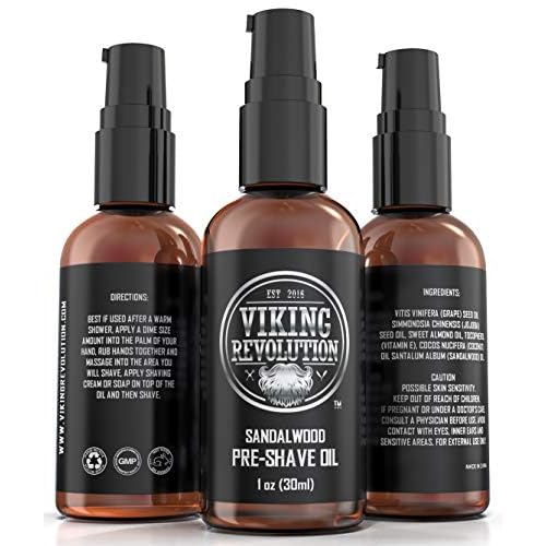 Viking Revolution Sandalwood Pre-Shave Oil for Men - Smooth, Irritation-Free Shave, 1 Fl Oz - All Skin Types (Pack of 2)