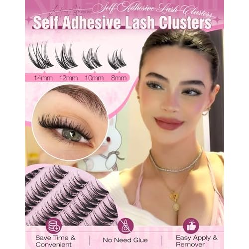 Self Adhesive Eyelashes Wispy Self Adhesive Lash Clusters Natural Clear Band Eyelash Clusters 8-14mm Short Cluster Eyelash Extensions Pre-Glued Cluster Lashes by Delyneph