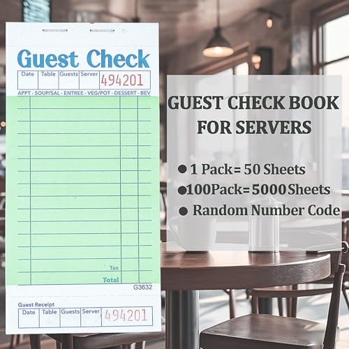 Officeva 100 Pack Guest Checks Server Note Pads 6.7 x 3.5 inch - 5000 Sheets