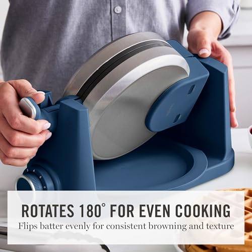 Martha Stewart Rotating Belgian Waffle Maker - Indigo Blue, Nonstick Plates