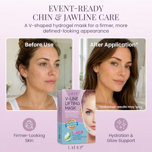 V-Shaped Hydrogel Chin Mask with Collagen - 25 Count, Hydrating Facial Skincare