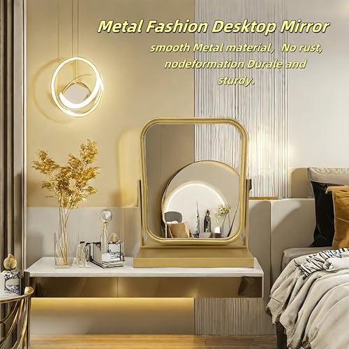 Tabletop Vanity Mirror Adjustable Rotation Golden Metal Framed Gold Vanity Mirror, Room for Living Room,Bedroom,Tabletop,Bathroom.