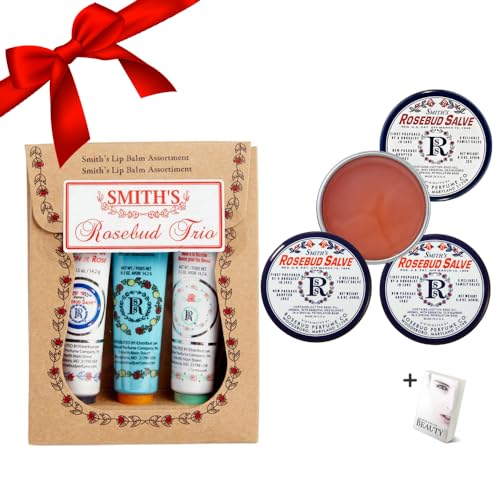 Smith's Rose Lip Balm Bulk- 3x0.5oz Premium All Purpose Lip Gloss Tubes & 3x0.8oz Lip Treatment Salve - Trio Lip Balm Tubes for Plump Lips & Cracked Skin Care - Christmas Gift Set, EBook