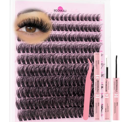 Lash Clusters Kit Mink Wispy Full Eyelash Clusters D Curly Natural Waterproof Cluster Eyelash Extensions With Lash Glue Bond and Seal and Eyelash Tweezers Luxury 60D Individual Cluster Lashes Kit