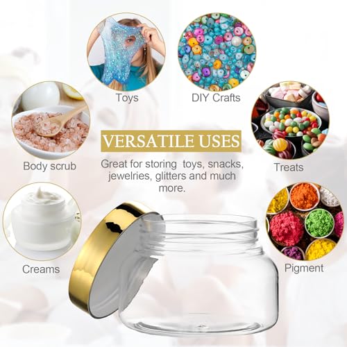 24 Pack 8 oz Clear Plastic Cosmetic Jars with Gold Lids - Refillable & Leak-Proof