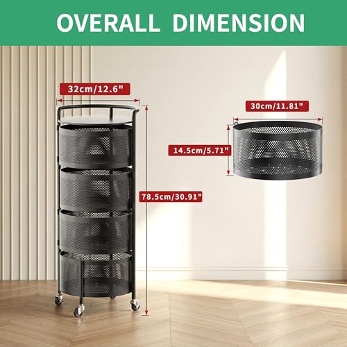 4-Tier Rotating Kitchen Storage Rack - No Assembly Metal Basket Organizer, Black