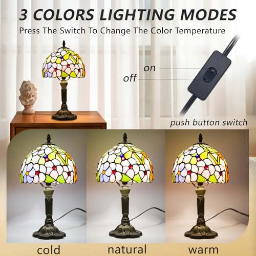 F Four Leaf Flower Tiffany Style Table Lamp with 3 Color Temperature - 8 Inch