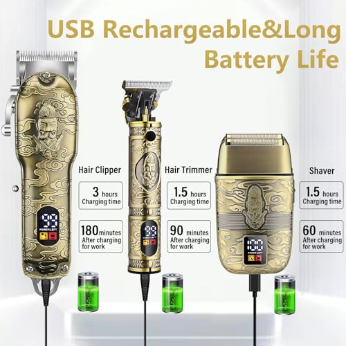 Soonsell Professional Hair Clippers for Men Cordless£¬ Mens Clippers and Grooming Set£¬Electric Shavers, Clippers and T-Blade Trimmers Set£¬Hair Cutting Kit LCD Display£¨Bronze