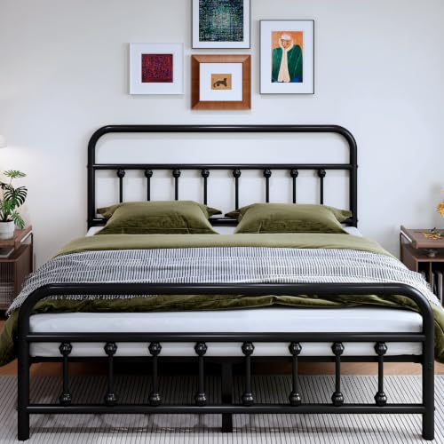 Full Victorian Metal Bed Frame with Storage - 14 Inch Heavy Duty Platform Bed
