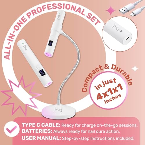 M - GlamCure GO Nail Flash Cure Lamp with Focus Beam Technology, Touch Screen - LED & UV Nail Light - Curing Lamp for Gel Nails, Acrylic, Builder - Portable & Adjustable (Violet)