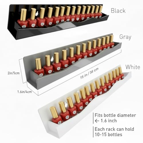 YMVV Monochrome 6 Pack Wall Mounted Nail Polish Racks - 15 Inch Shelves in White Gray Black