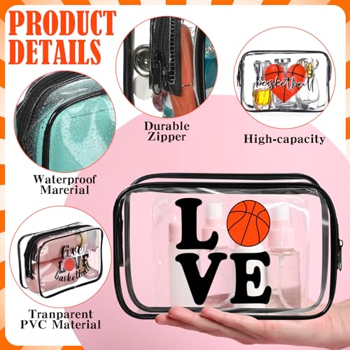 Reginary 12 Pcs 7 x 4.7 x 2.4'' Basketball Makeup Bag Clear Cosmetic Case Basketball Team Gifts Sport Goodie Bag Stuffers Accessories for Woman Toiletry Zipper Pouch Team Party Favors