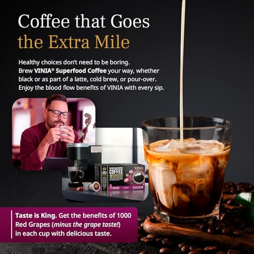 Medium Roast Coffee Pods with Red Grape Extract - 60 Count, K-Cup Compatible - VINIA Blood Flow