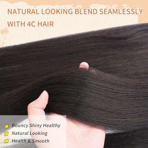 Dark Brown Yaki Straight Hair Bundles - 22 24 26 Inch Human & Synthetic Blend