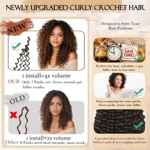 12 Inch Curly Crochet Hair for Black Women - 4-in-1 Deep Wave Pack of 7 - 1B