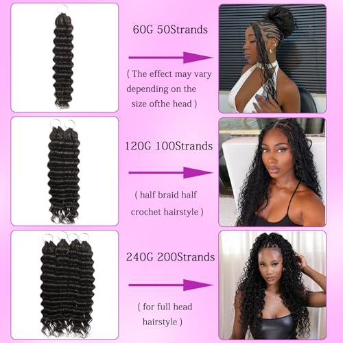 18 Inch Human Hair Crochet Extensions for Black Women, Deep Wave, 60g, 50 Strands