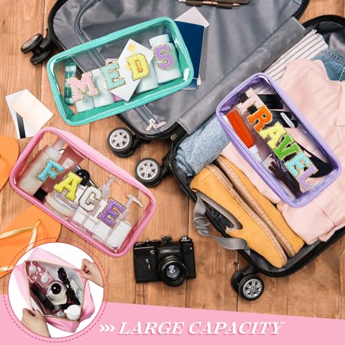 Clear Cosmetic Travel Bags with Chenille Letter Patches - 6 Pack