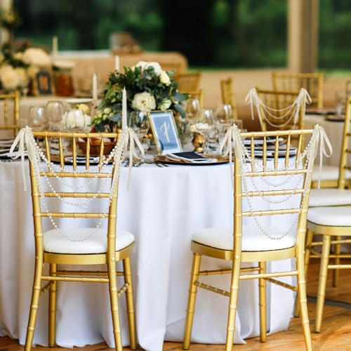 64 Pcs Ivory Pearl Chair Sashes with Bows – Wedding Garland Décor Set
