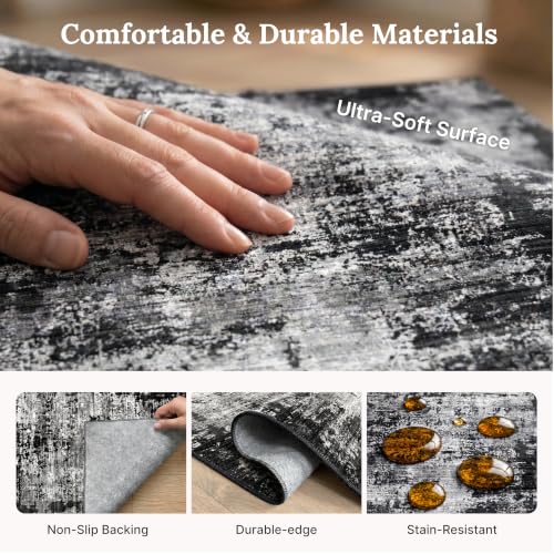 Black 8x10 Washable Area Rug - Ultra Soft Non-Slip Living Room Carpet