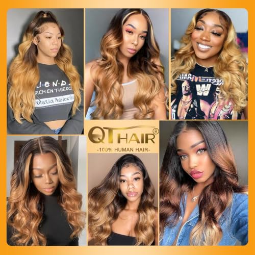 QTHAIR 18-inch Ombre Body Wave Lace Closure 4x4 Brazilian Virgin Hair T1B/4/27