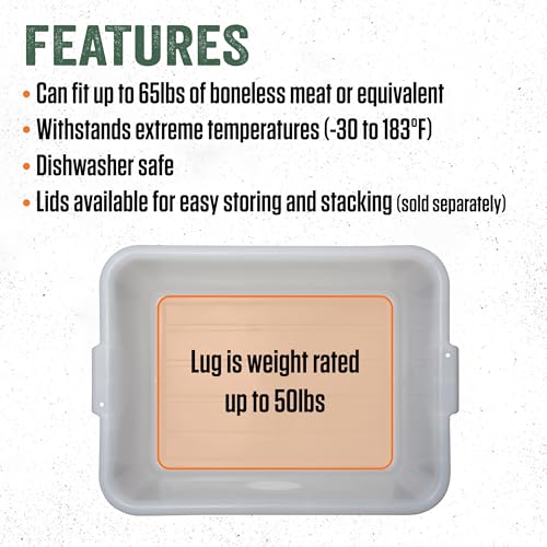 Heavy Duty Meat Lugs - White Plastic Food-Grade Totes for Meat Processing - 5 Pack