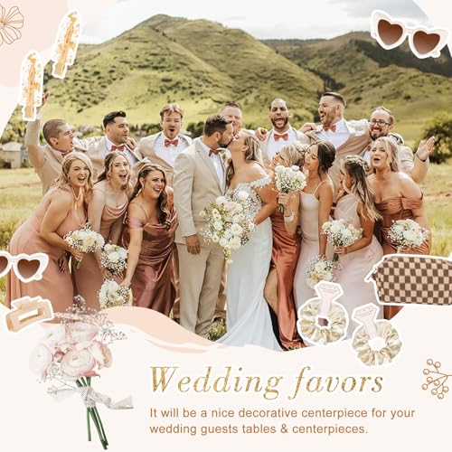 6 Sets Bridesmaid Proposal Gift Set with Hair Clips Scrunchies Sunglasses & Makeup Bag - Brown Checkered