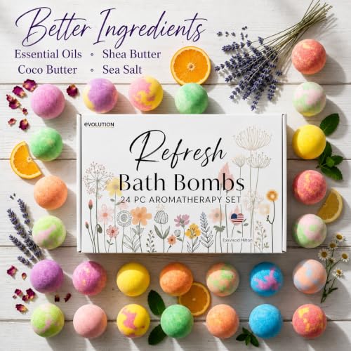 Organic Refresh Bath Bombs Set - 24 Mini Bath Fizz for Women & Kids, Aromatherapy, Gift Ready - Variation of THIS listing