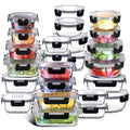 Black Glass Food Storage Containers Set - 24 Pack with Airtight Lids, Meal Prep & Freezer Safe