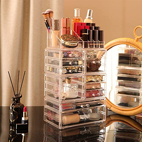 Clear Makeup Drawer Organizer Set - Stackable Acrylic Storage for Vanity & Beauty Products
