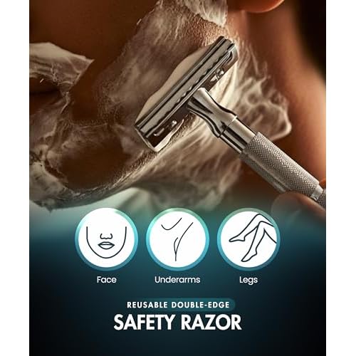 Utopia Care Double Edge Safety Razor for Men & Women with 10 Premium Stainless Steel Blade Refills, Reusable Single Blade Razor, Silver
