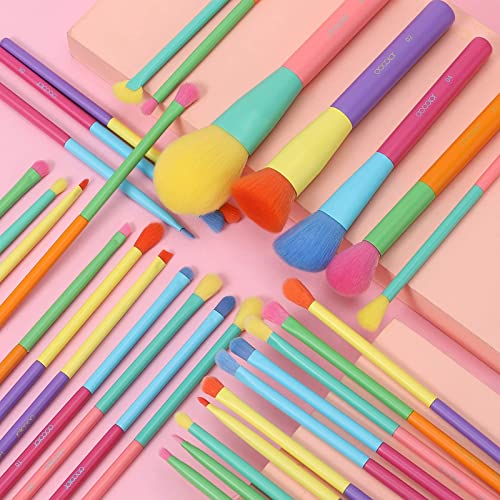 Colorful Makeup Brush Set with 16 Eye Shadow & Face Brushes - Professional Synthetic Kabuki Blending Face Powder