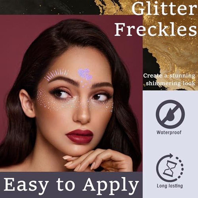 40pcs Glitter Freckles Face Tattoo, Holographic Face Glitter Sparkle Freckles Temporary Tatttoos for Women Girls, Waterproof Fake Freckles, Festival Rave Outfits Festival Decorations (Holographic)
