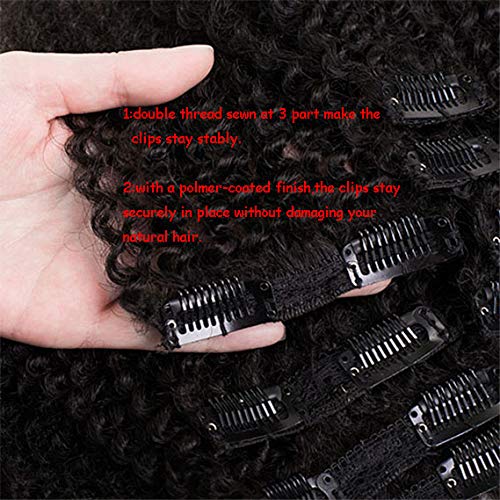 Clip In Human Hair Extensions Afro Kinky Curly 8 Inch Natural Black 4B 4C - 1 Pack