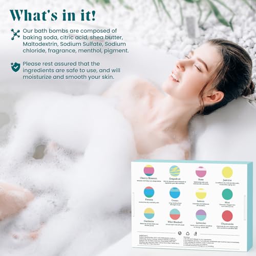 ZenBombs Bath Bombs Set - 12 Scented Natural Shea Butter Fizzes, Blue Box 24 pcs