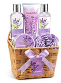 Lavender Bath and Body Gift Set for Women in Wicker Basket - Relaxing Spa Collection