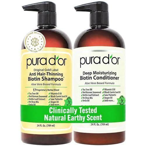 Organic Biotin Hair Thickening Shampoo & Conditioner Set - Natural Earthy / 24 Fl Oz Pack of 2