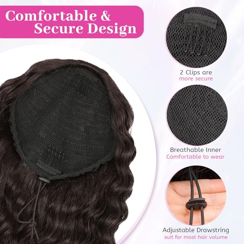 26 Inch Dark Brown Drawstring Ponytail Extensions for Women, Long Curly Wavy Hair