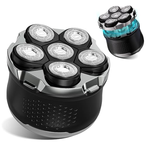 Black 6D Floating Head Rotary Shaver for Men Bald Head Wet Dry Rechargeable with USB-C