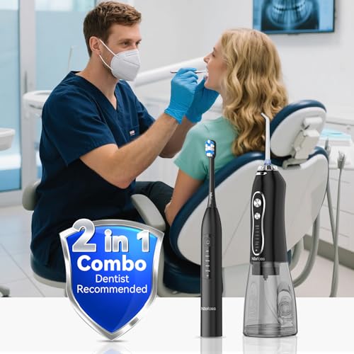 H2ofloss 2-in-1 Water Flosser & Electric Toothbrush Combo Set - Black