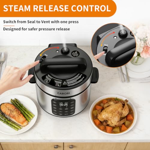 Electric Pressure Cooker 6 Qt 9-in-1 Multi-Function Slow Cooker & Steamer - Silver
