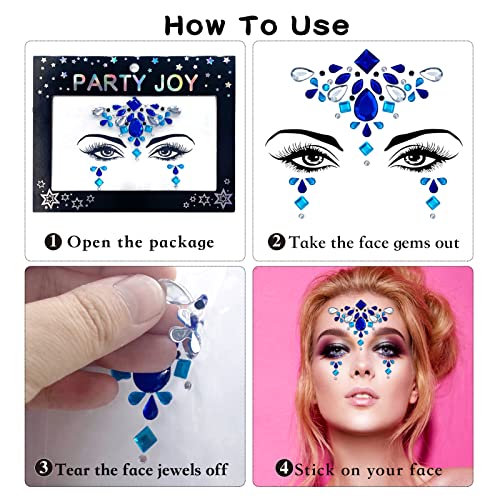 12 Sets Face Gems Mermaid Face Jewels Rhinestone Rave Face Gems Temporary Tattoos Crystal Face Jewels Stickers for Race Carnival Festival Party