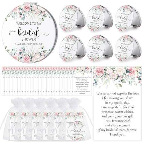 Pink Bridal Shower Favors Makeup Mirrors & Thank You Cards Set - 24 Pieces